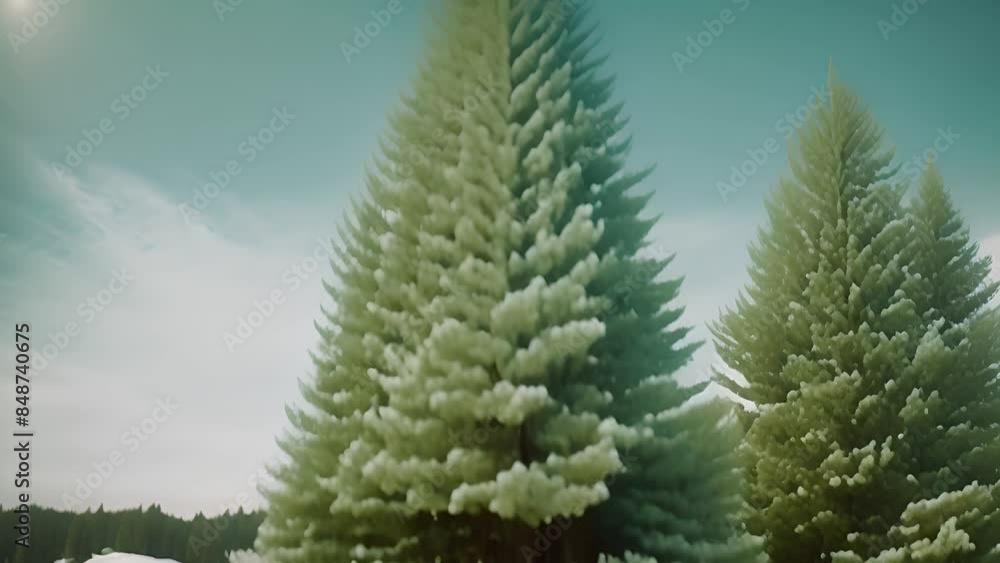 Poster pine trees against cloudy sky generative ai