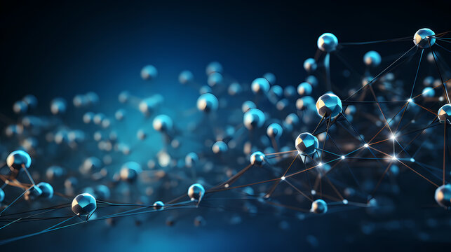 Abstract background of glowing connection network and interconnected spheres