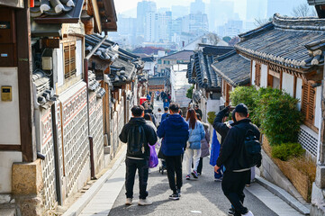 Seoul, South Korea - NOV 03, 2023: Bukchon Hanok Village