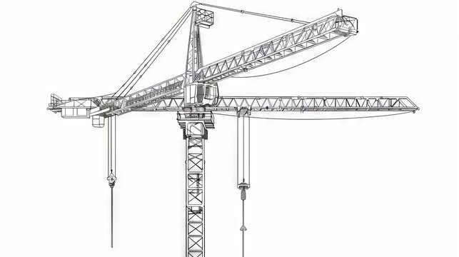 recommend clip art: A tower construction crane illustrated in vector line art style against a white background 