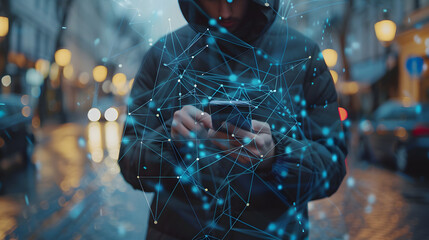 Man using mobile smart phone with global network connection, Technology, innovative and communication concept