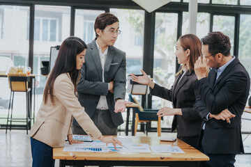 business related meeting Asian Business Team Discusses Strategy for Starting a Financial Process Analysis Project Successful Asian businessman working on a plan