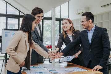 business related meeting Asian Business Team Discusses Strategy for Starting a Financial Process Analysis Project Successful Asian businessman working on a plan