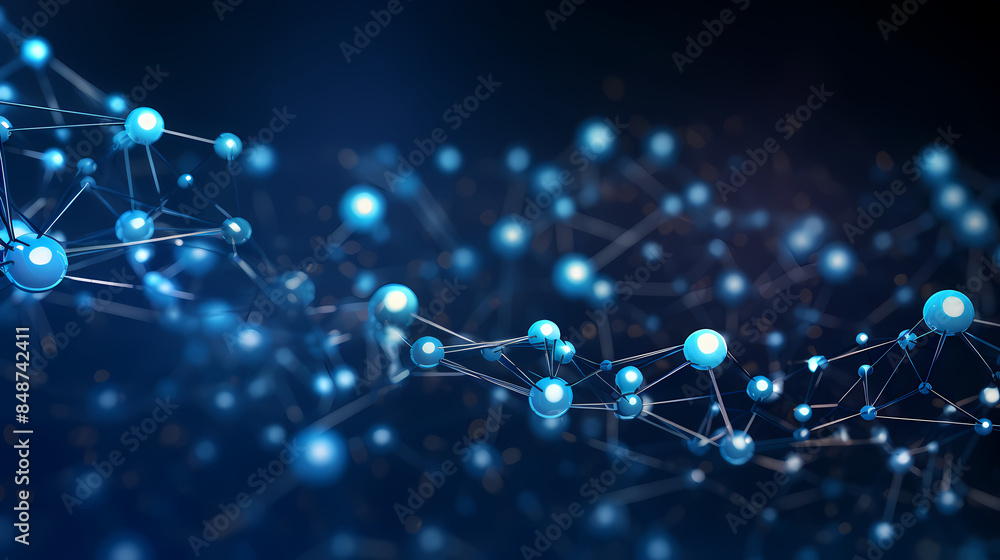 Wall mural abstract background of glowing connection network and interconnected spheres