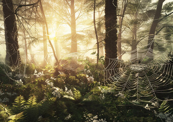 spider web in the morning ai generative 