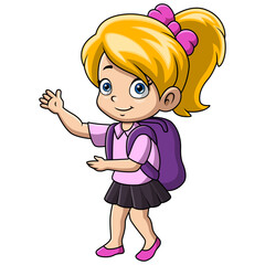 Happy happy school girl cartoon 