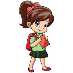 Happy happy school girl cartoon 