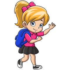Happy happy school girl cartoon 