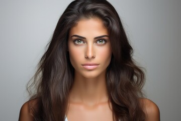 Fototapeta premium A woman with long brown hair and green eyes