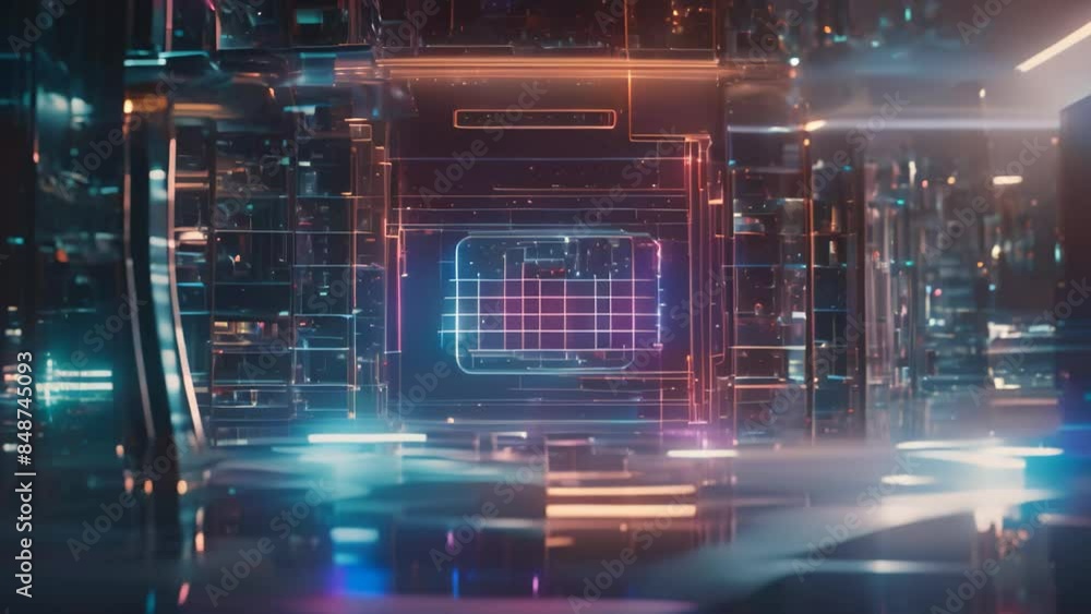 Poster Futuristic Holographic Interface With Lines Of Code Displayed In A Modern Setting