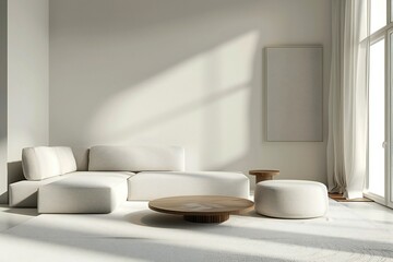 Clos up of a minimalist living room with sleek furniture and neutral tones, , created by ai