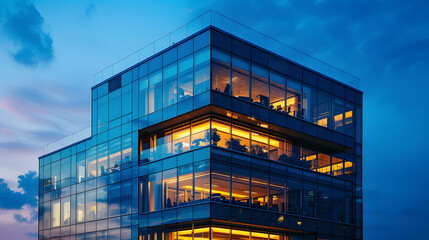 Modern office building in the evening