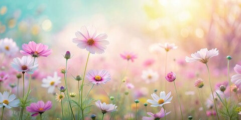 Soft pastel flower field background in a tranquil setting, pastel, flowers, field, background, soft, tranquil, peaceful, colorful