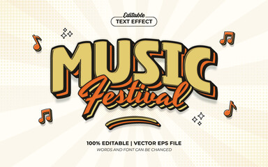 Music Festival 3d Cartoon Vintage Editable Text Effect Template Style Premium Vector