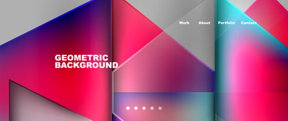 Metal triangles with colorful bright triangles. Geometric modern minimalist design template