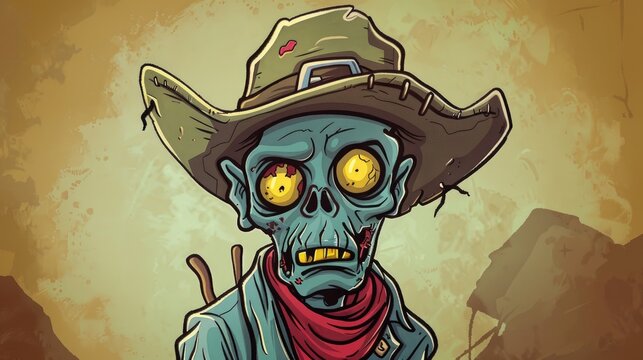 Cartoon Drawing of a Zombie Dressed as a Cowboy