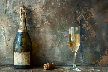 champagne bottle and glasses ai generative 