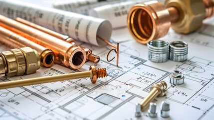Plumbing Tools Arranged On House Plans