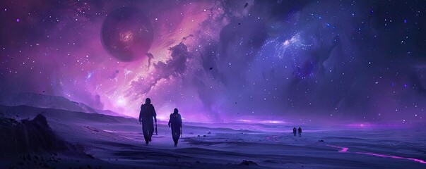 Obraz premium Panoramic view of space travelers