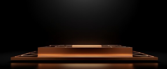 Surreal scene floating golden podium with copper accents