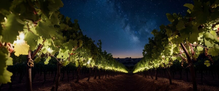 Surreal fantasy setting giant Zinfandel grapes illuminating