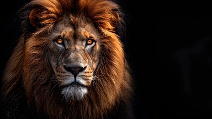 Majestic Lion with Glowing Golden Mane Staring Intently at in Wildlife Portrait