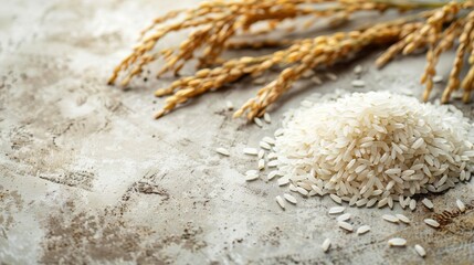 Fototapeta premium Freshly Harvested Rice Grains and Stalks