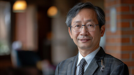Fototapeta premium asian adult male leader smiles. ai generated
