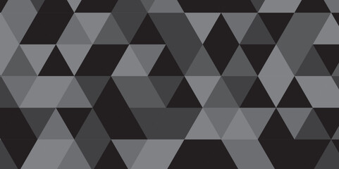 Abstract geometric black and gray background seamless mosaic and low polygon triangle texture wallpaper. Triangle shape retro wall grid pattern geometric ornament tile vector square element.
