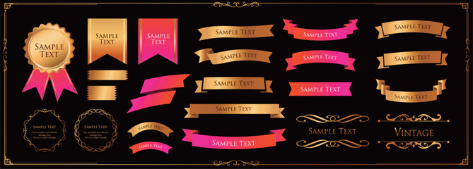 Ribbon decoration design set and antique borders and frames design
