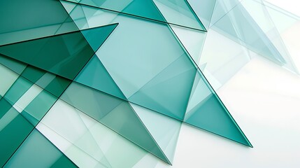 Generate a series of overlapping, semi-transparent triangles in different shades of teal, white background