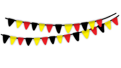 Fototapeta premium Two layers garland of tricolor Belgium flag doodle. Bunting decoration of Belgium flag in black, yellow, red triangle flag.