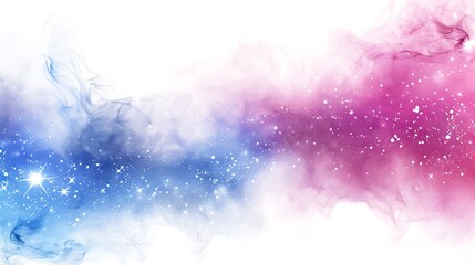 Create a smooth gradient transitioning from magenta to blue with star-like sparkles, white background