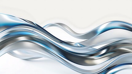 Illustrate an abstract background with a blend of metallic silver and blue waves, white background