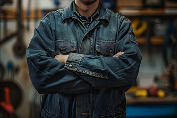 Auto mechanic in a garage with arms crossed, ready to provide repair services