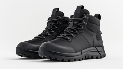 Black winter sneakers isolated on white background. trekking boots for autumn winter and hiking. 