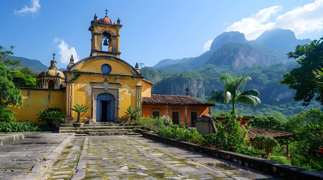 View of Tepoztl&aacute;n's church Iglesia de la Sant&iacute;sima Trinidad, a focal point of the city