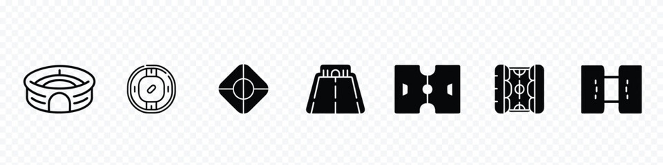 stadium icon, running track field icon, racetrack athletics arena icon, Soccer field icon, Baseball arena icon. stadium of football vector icon. 