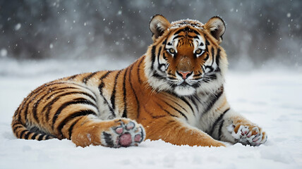 Obraz premium tiger in snow copy space ganrative.ai