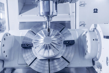 Producing turbine wheel and blades part with CNC drill machine five axis lathe