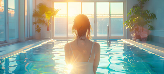 The swimming pool is shown In the middle of the photo beauty women, ai generative