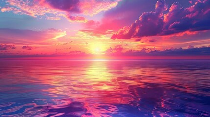 Fototapeta premium An image of a vibrant sunset over a serene lake, with colorful reflections shimmering on the water.