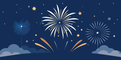 Bright fireworks burst in the night sky. Explosive fireworks against a backdrop. Colorful fireworks burst in the sky against a deep background.