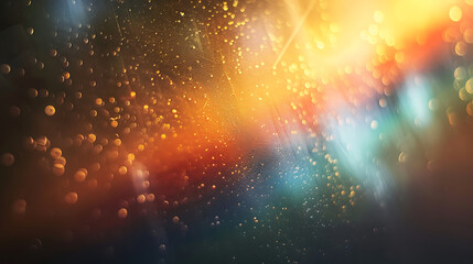 Obraz premium Blur colorful warm rainbow light leaks on black background with dust texture. Defocused abstract damaged scratched retro film analog effect for using over photos as overlay or screen filter 