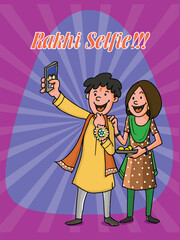 Indian Brother and Sister Taking Selfie After Celebrating Raksha Bandhan Festival, Can Be Used as Greeting Card.