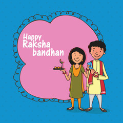 Indian Brother and Sister Celebrating Raksha Bandhan Festival with Worship Plate, Can Be Used as Greeting Card.