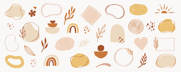 Organic abstract shape vector set. Abstract pastel brush element for logo, background. Organic hand drawn doodle line shape, elegant pastel color label graphic design. Vector illustration.