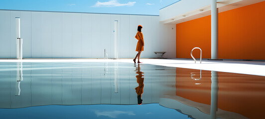 The swimming pool is shown In the middle of the photo beauty women, ai generative