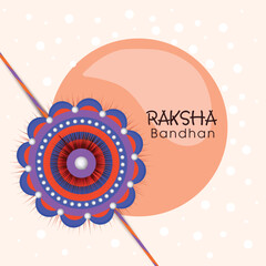 Happy Raksha Bandhan Greeting Card with Beautiful Rakhi (Wristband) on Beige Background.