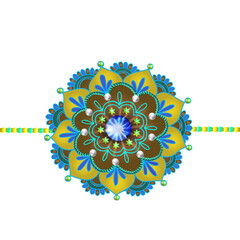 Happy Raksha Bandhan Greeting Card with Beautiful Flower Rakhi on Png Background.